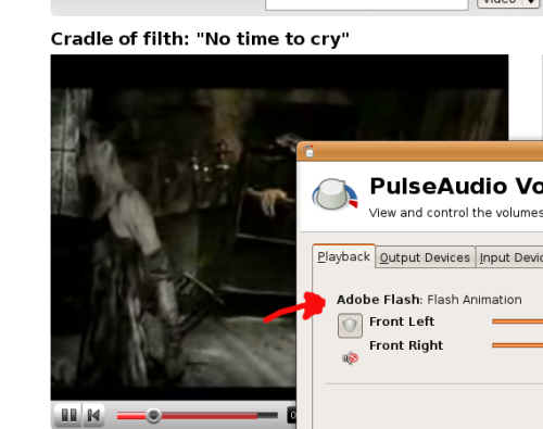 Ed ecco apparire Flash anche nell'applicazione di controllo di PulseAudio (da installare a parte)